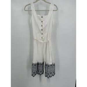 Gee Women Dress Size M White Sleeveless Midi Cottagecore Eyelet Boho Embroidered
